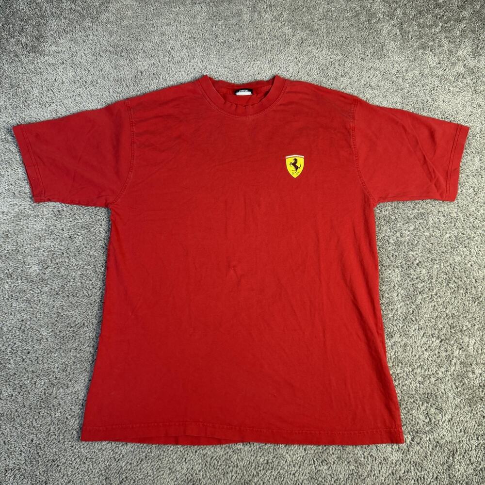 Ferrari Shirt Mens L Red Shield Logo Graphic Crew Neck Cotton Short Sleeve